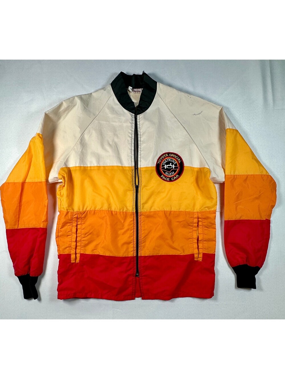 Vtg 70s Toyota Official Pace Car Watkins Glen Racing Jacket Yellow Orange M